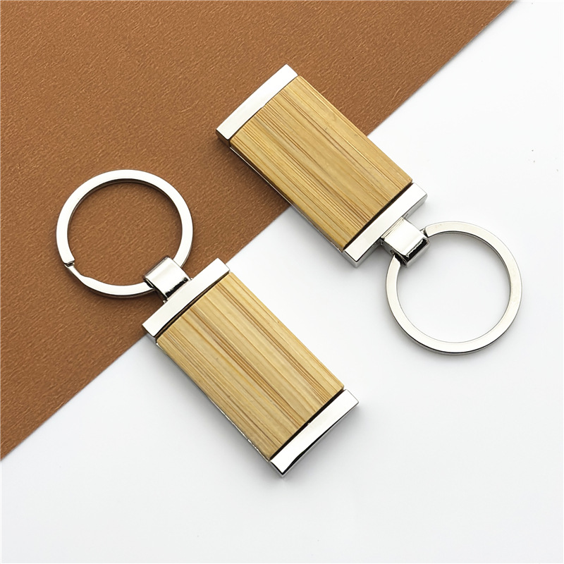 in stock High-grade Metal Wooden Keychain Laser Engraving Bamboo Blank Key Pendant Creative DIY Decorations