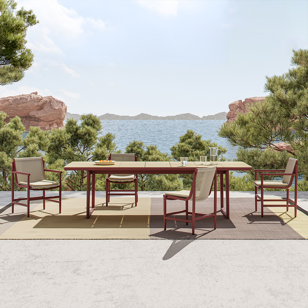 Ocio al aire libre mesa y silla de caña combinación patio villa balcón jardín impermeable solar restaurante al aire libre muebles de teca