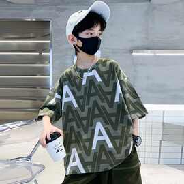 【纯棉】男童短袖t恤字母设计感新款儿童夏装衣服男孩宝宝上衣童