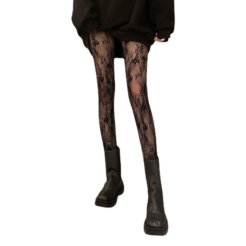 Medias de malla de encaje hueco Lolita medias de Fondo japonés Lolita vintage flor vid blanco negro medias para las mujeres