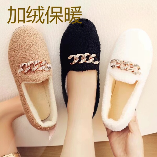 Winter new bean shoe hair hair shoe wears flat bottom plus velvet…