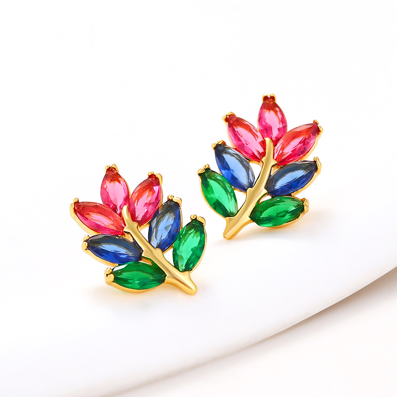 Pendientes de Hoja con Gemas Artificiales Coloridas de Xuping Jewelry para Mujer, Pendientes de Lujo Ligero y Modernos con Baño de Oro de 24K y Diseño de Espigas de Trigo