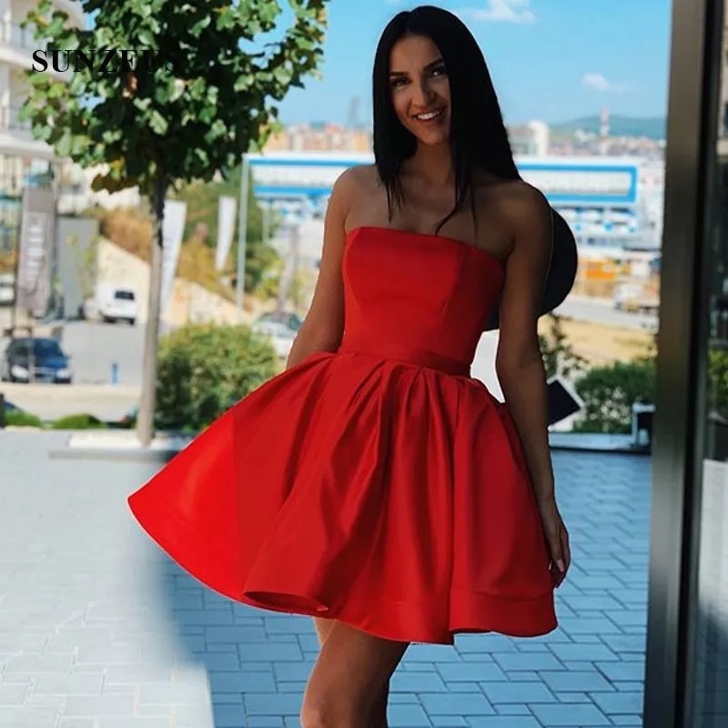 Amazon European and American Red Satin Homecoming Dress Short 2021 Above Knee Lace Up Sexy Ball