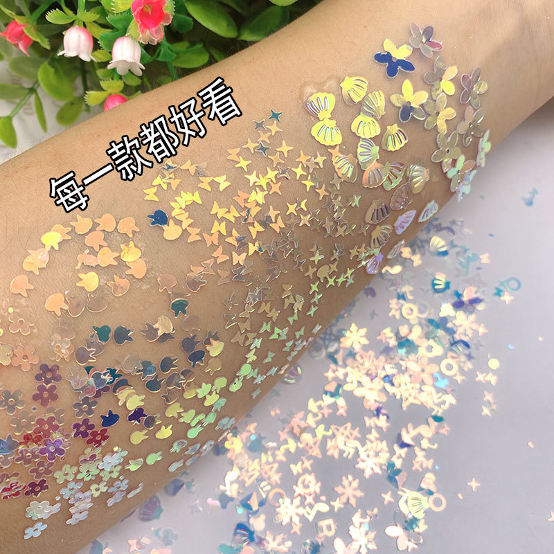 Golden Rainbow Mermaid Sequin Butterfly Seashell Flower Maple Leaf Musical Note Epoxy Flowing Hemp DIY Patch
