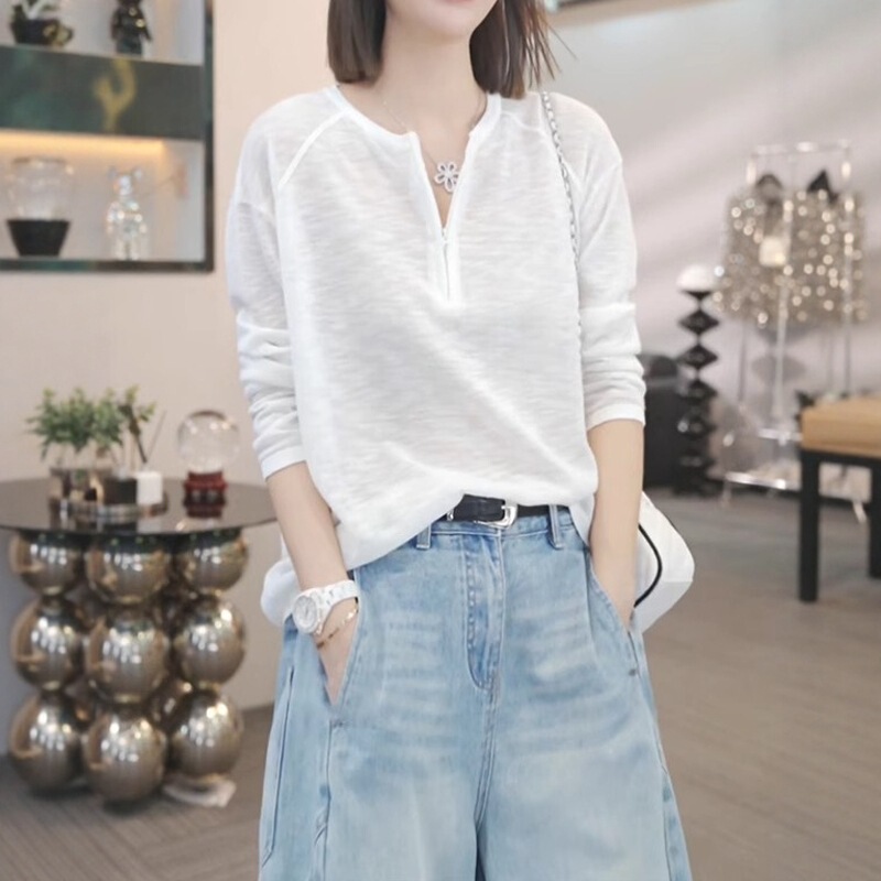 Plus Size Fat mm Half Zipper Thin Sun Protection Blouse Long-Sleeved T-Shirt Women's Summer Loose Casual Versatile Tops Wholesale