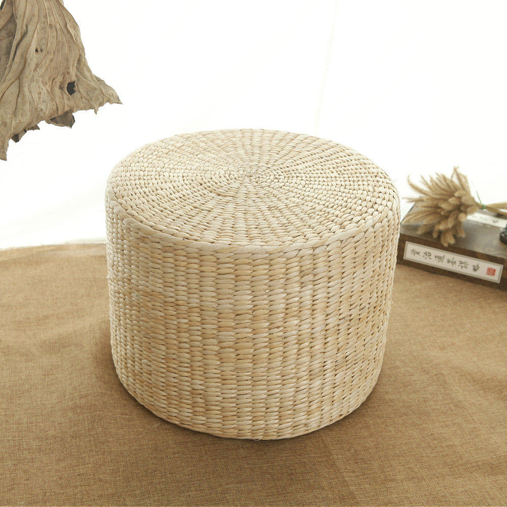 Cojín de futón tejido de paja hecho a mano, tapete de paja, tapete de piso, tapete de ventana salediza de Buda, tapete de ventana salediza de color sólido de estilo japonés redondo