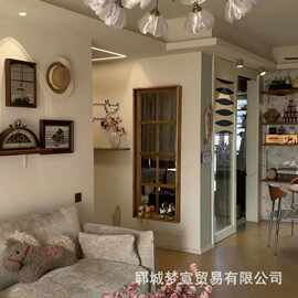 诧寂风老榆木民宿背景墙装饰窗框中古风家用墙面假窗框入户门框