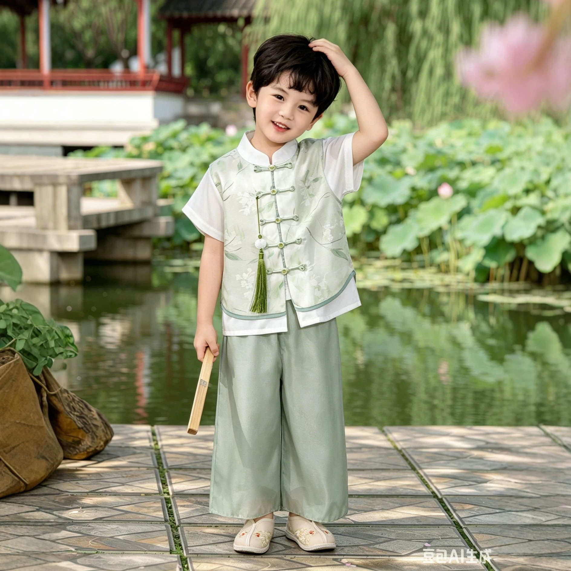Boys' summer sleeveless thin Hanfu costume set, girls' new Chinese-style improved children's stylish Tang suit performance outfit