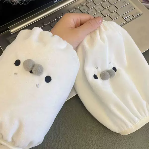 Cute Plush Sleeve Covers for Students, down Jacket Sleeve Protectors, Dirt-Resistant and Wear-Resistant, Office Sleeve Protectors, Mid-Length, Stain-Resistant