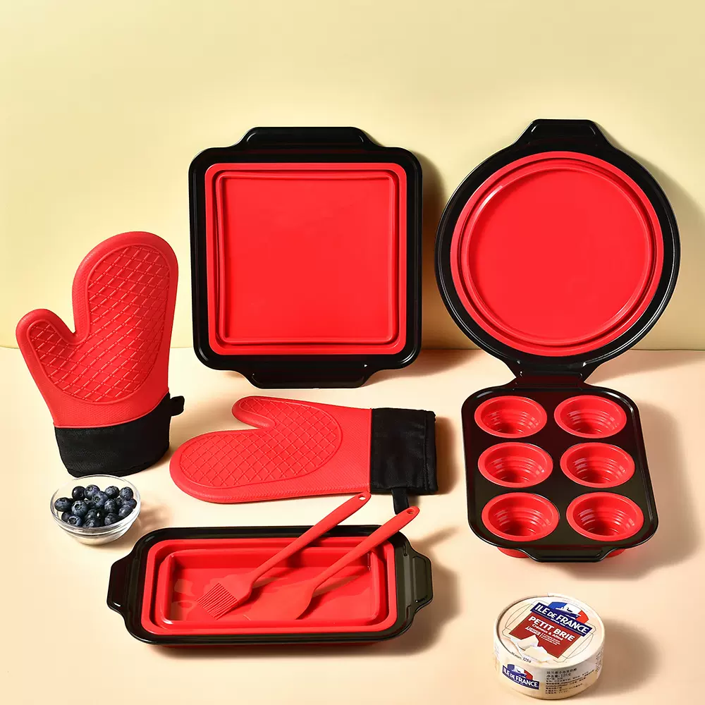 硅胶折叠蛋糕烘焙工具八件套 马芬杯烤盘烤箱家用不粘蛋糕模