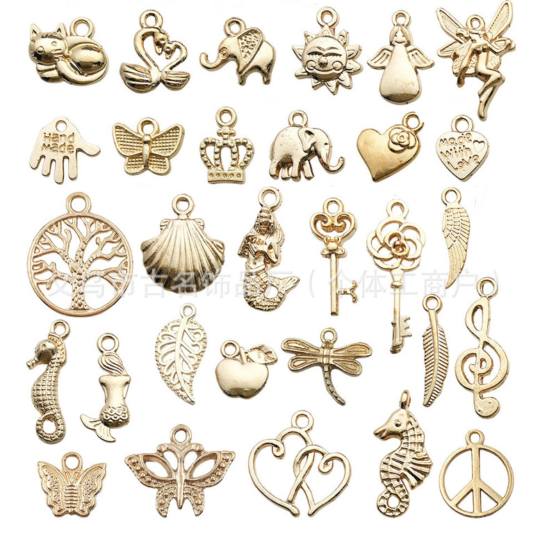 Cross-Border Direct Sales New Mixed 30 Kc Gold Elephant Dragonfly Pendant Pendant DIY Bracelet Necklace Jewelry Accessories