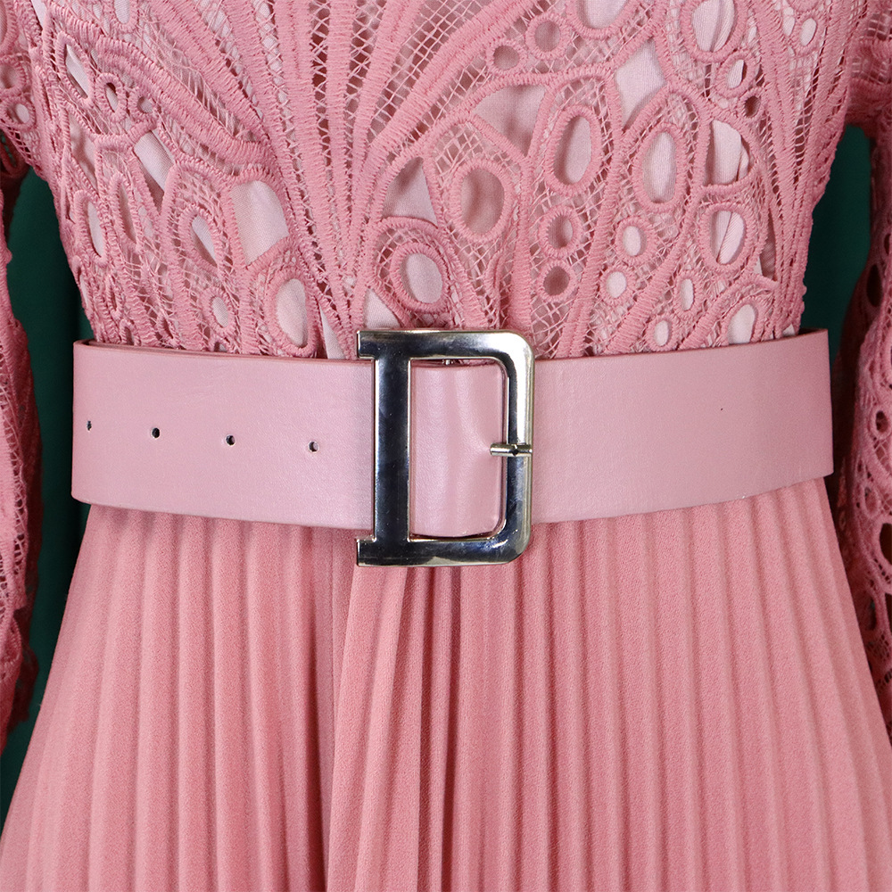 Women's Lace Hook Dress Hollow Pleated Stitching New Clothing_ecoleips.com