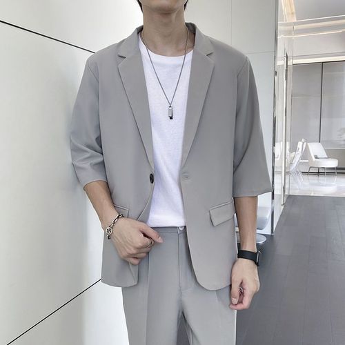 Summer men's seven-sleeve suit set, elegant coat, thin casual blazer, versatile nine-point pants for men