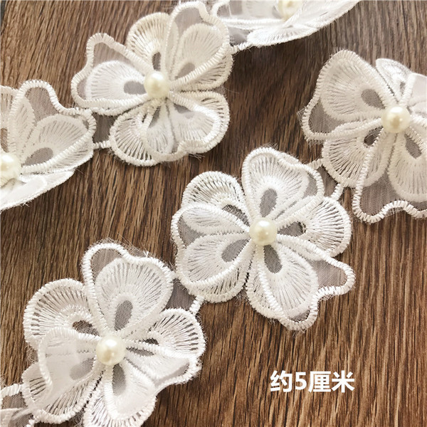 Free Shipping Organza White Lace Nailed Pearl Three-dimensional Lace…