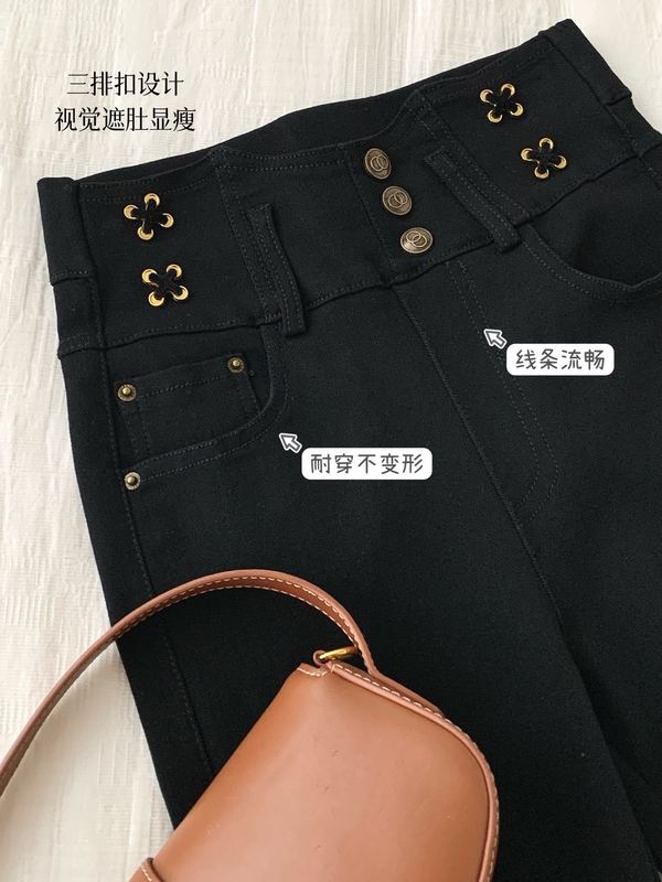 MANUVIVI摩女薇薇竖三金扣小脚小黑裤秋冬弹力显瘦铅笔裤紧身裤女|undefined