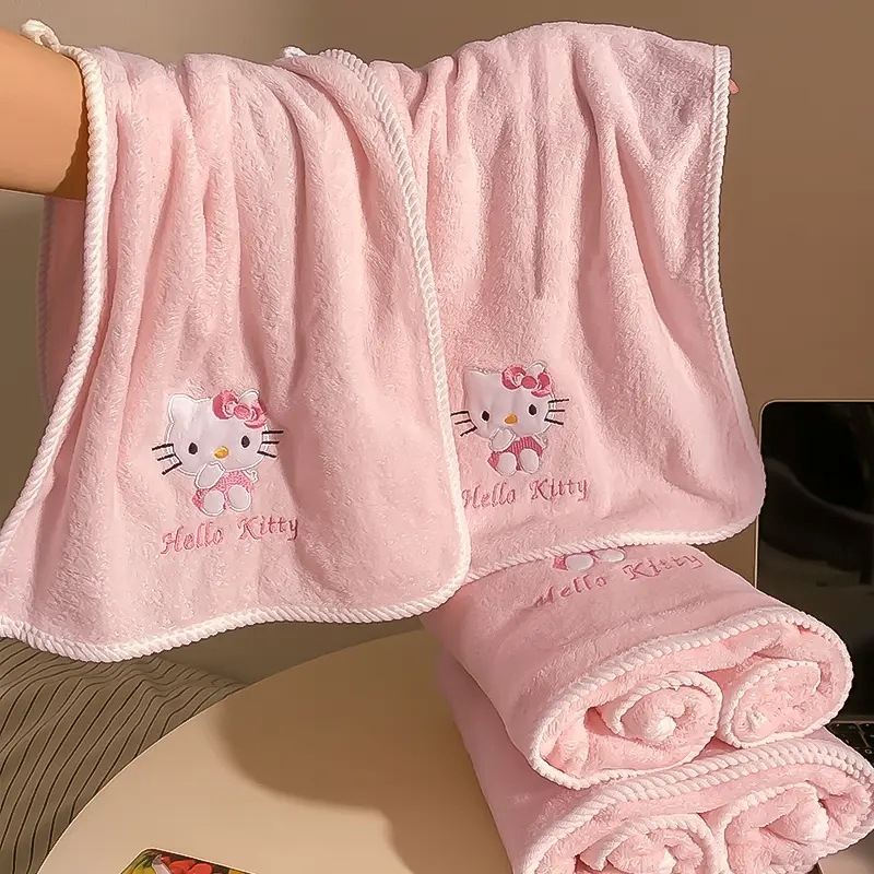 Cartoon Cute Hello Kt Hello Kitty Coral Velvet Household Towel and Bath Towel Set Soft Absorbent Face and Bath Towel