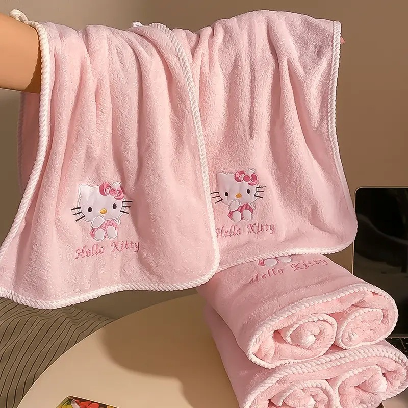 Cartoon Cute Hello Kt Hello Kitty Coral Velvet Household Towel and Bath Towel Set Soft Absorbent Face and Bath Towel