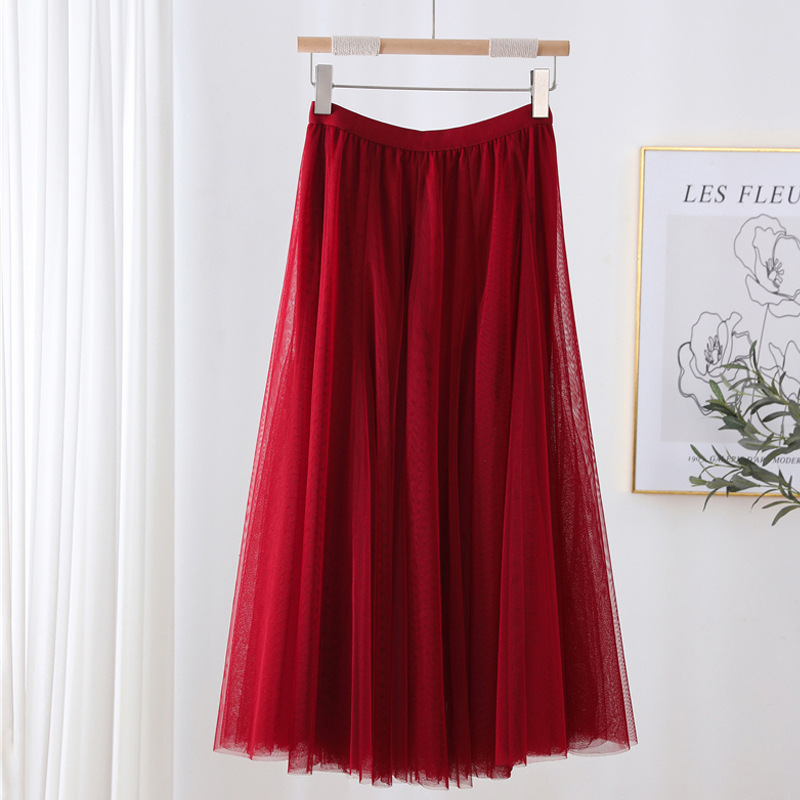 Vessel Skirt Women's Skirt Spring and Autumn Pleated Skirt Women's High Waist 720 Degree Large Swing Long Skirt A- Line Skirt Dance Skirt