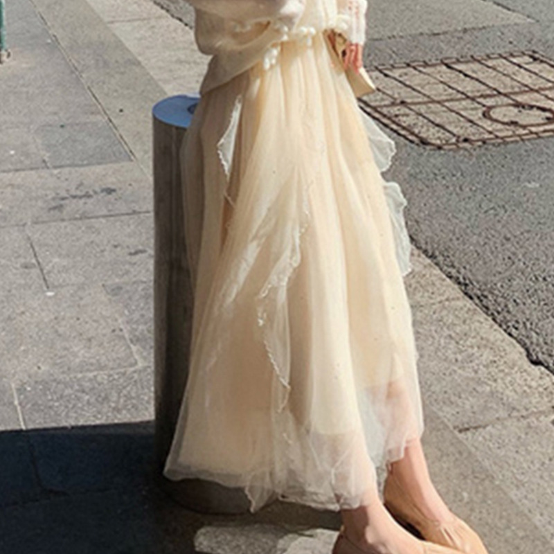 秋新款小个子炸街穿搭气质女神范毛衣搭配网纱裙子两件套连衣裙|undefined