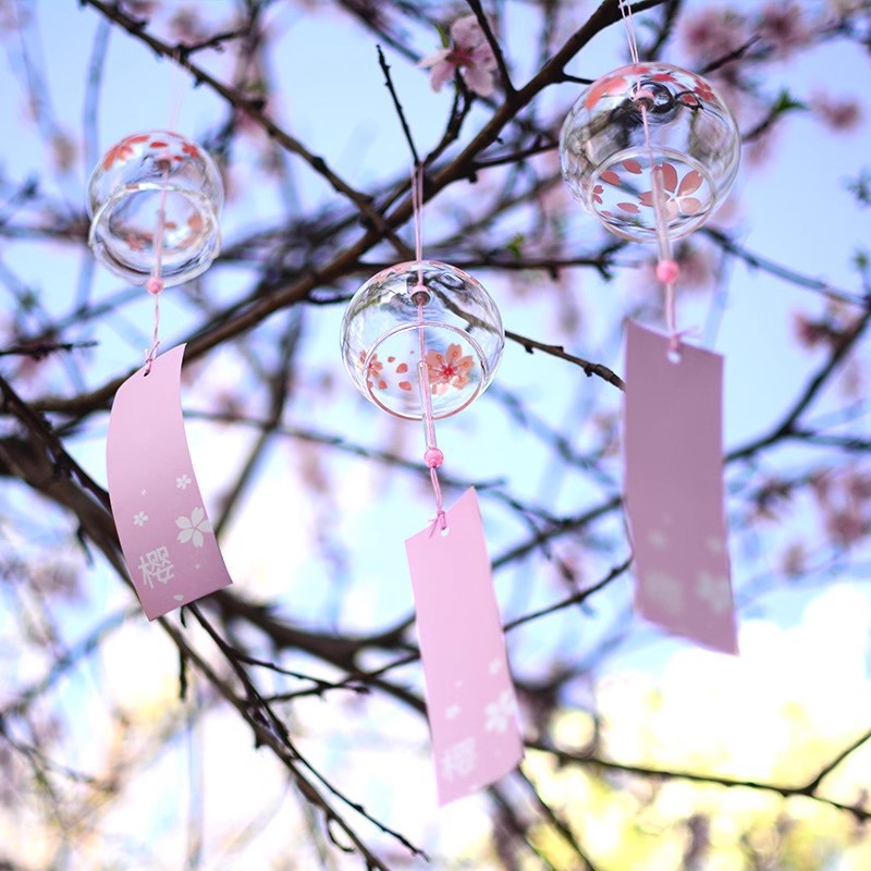 Sakura Wind Chime Handmade Glass Japanese Style Gift Cute Small Ornament Fresh Piece Bedroom Hanging Decoration_voghion.com