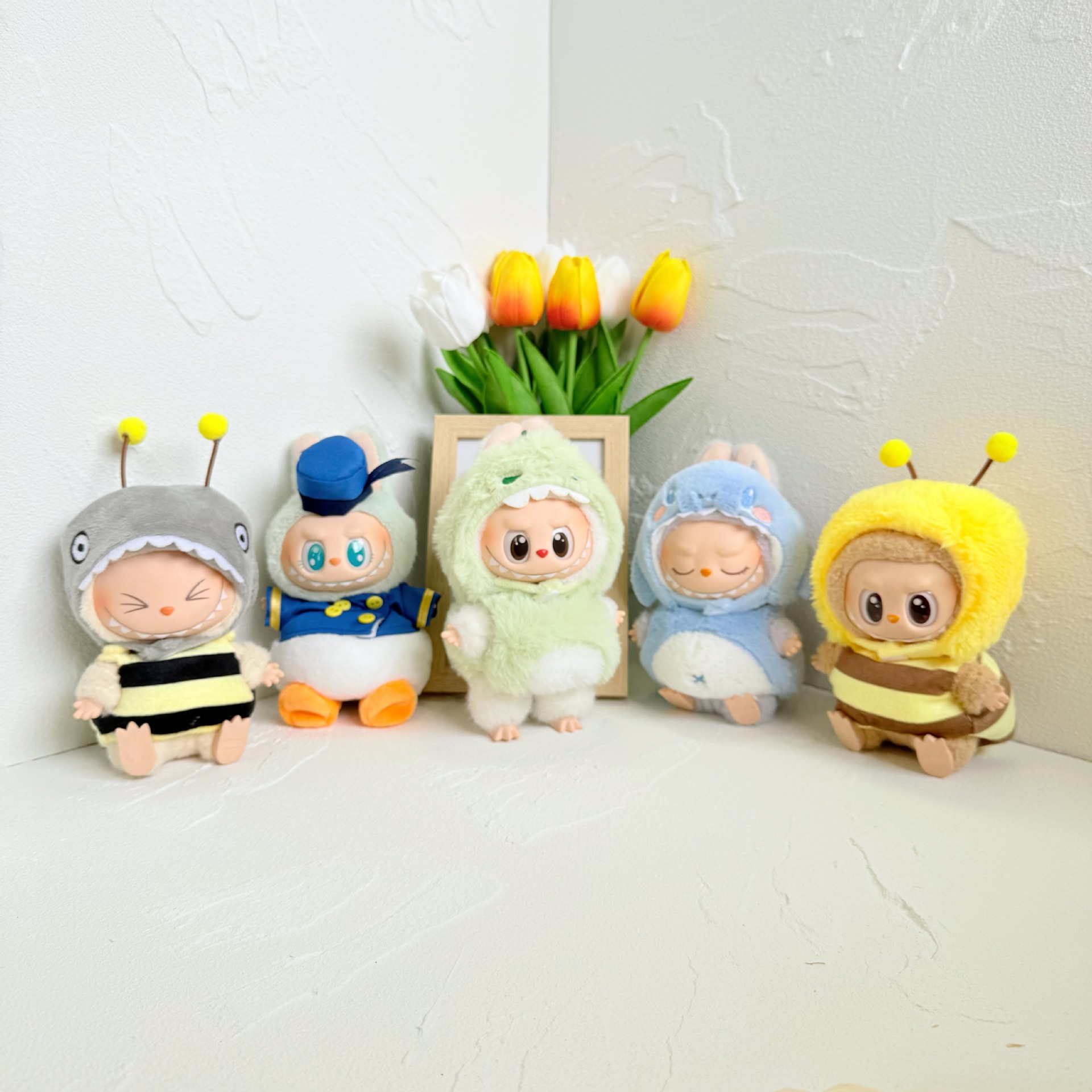 【Only Clothes】First and Second Generation LABUBU Green Dinosaur Suit with Blue Shark and Honeybee Alternatives