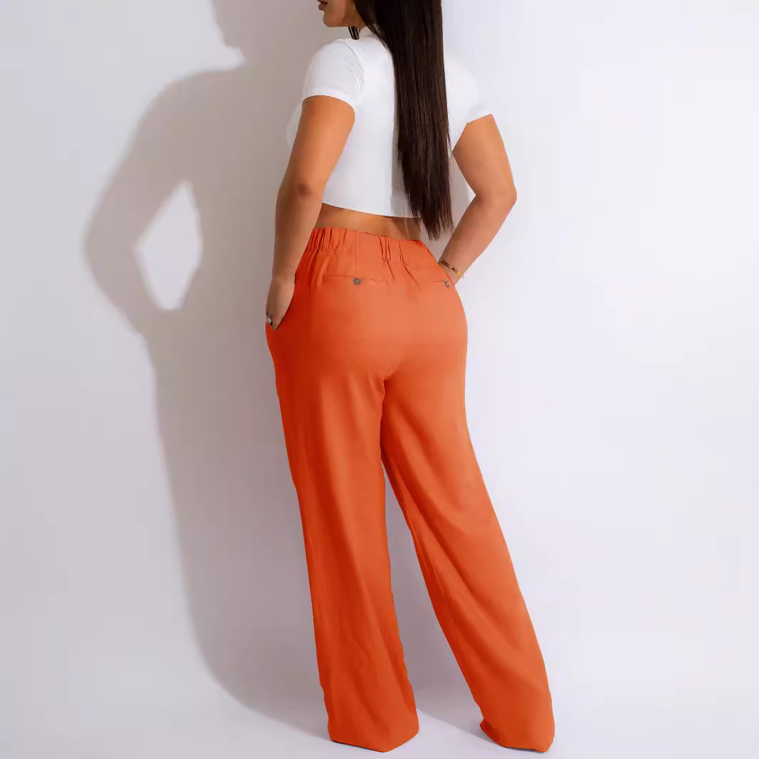 Breathable Linen-Cotton Straight Leg Pants For Women – High-Waisted Summer Trousers, Lightweight & Office-Ready (Black/Mint/Blue/Orange/Red/Pink)_ecoleips.com