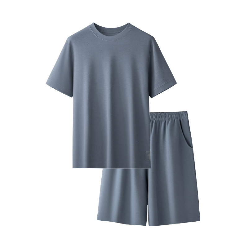 [Capa de aire jacquard] La ropa de casa de los hombres con textura de sarga de alta gama puede salir a hacer ejercicio traje de pijama de manga corta