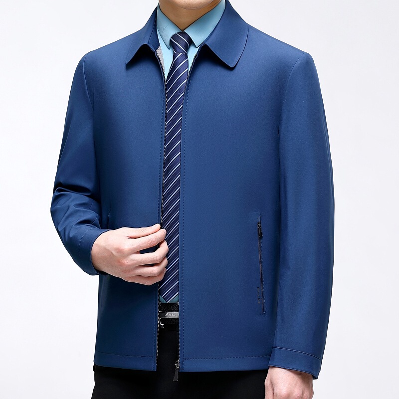 Brand Middle-Aged and Elderly Dad Spring & Fall Jacket Classy Simple Lapel Men's Jacket Business Casual Iron-Free Jacket