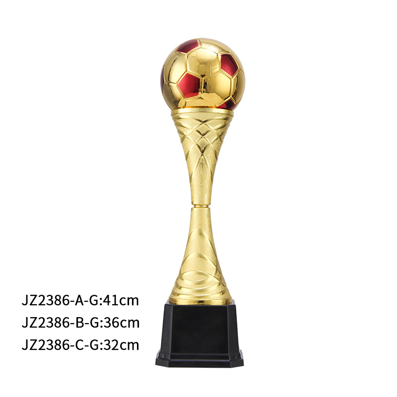 Ventas calientes de trofeos de plástico de Copa del Mundo logotipo grabado regalos de premios de fútbol