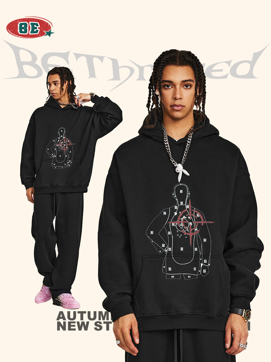 BE ropa de hombre | 2025 otoño marca de moda americana sudadera con capucha con estampado parodia pareja más suéter de terciopelo para hombre