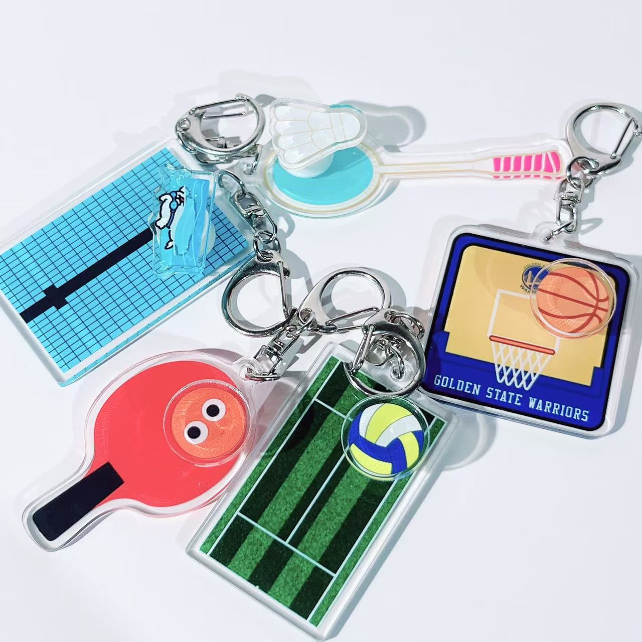 Rotating Keychain Basketball Volleyball Badminton Table Tennis Swimming Pendant Backpack School Bag Decoration Small Gift