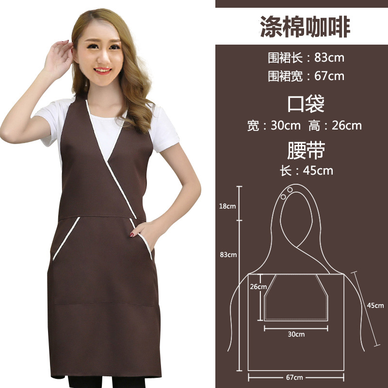 V-cuello publicidad delantal logotipo personalizado salón de uñas cafetería guardapolvos hogar cocina delantal al por mayor personalizado
