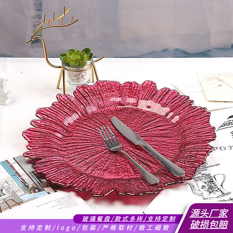 Nordic Style Ins Gold-Rimmed Fruit Plate Creative Set Glass Plate Household Simple Sun-Shaped Flat Plate Tray Nordic Style Ins Gold-Rimmed Fruit Plate Creative Set Glass Plate Household Simple Sun-Shaped Flat Plate Tray