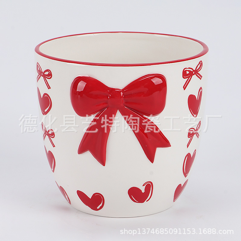 Bowknot Valentine's Day Ceramic Flower Pot, Eco-Friendly Dolomite Flower Vase, Export Gift Crafts Bowknot Valentine's Day Ceramic Flower Pot, Eco-Friendly Dolomite Flower Vase, Export Gift Crafts