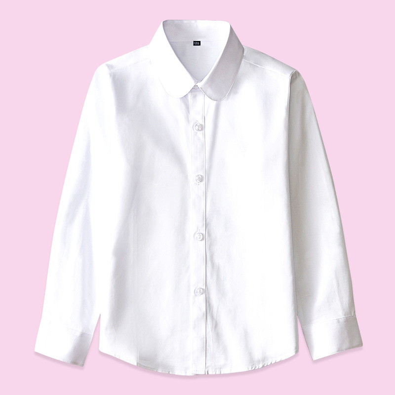 Camisa blanca para niñas, algodón de manga larga, uniformes escolares de primavera y otoño para estudiantes de primaria