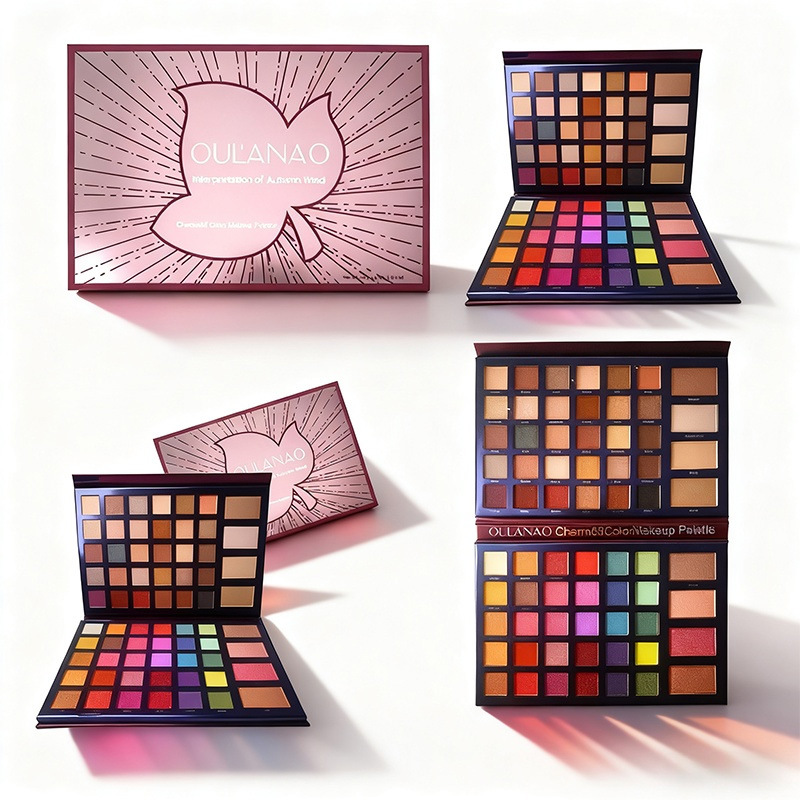 Oulanao's Popular Export New Product 68-Color Eye Shadow Palette, Blush and Contouring All-In-One Multi-Functional Color Development Waterproof Palette