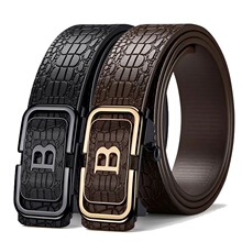 保罗新款B字母鳄鱼纹男士皮带自动扣内穿耐用腰带中青年百搭休闲