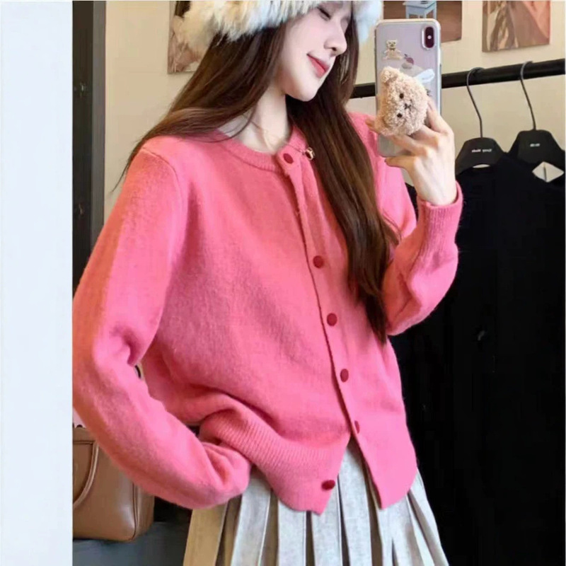Multi-color options available: Klein blue round-neck sweater cardigan for women, new autumn style, loose and slimming knit jacket top Multi-color options available: Klein blue round-neck sweater cardigan for women, new autumn style, loose and slimming knit jacket top