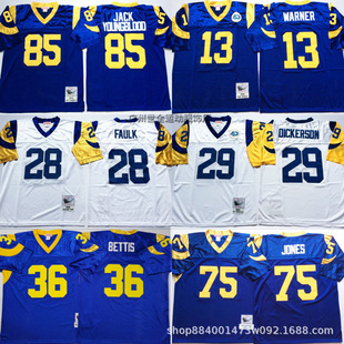 Rugby Uniform Rams Mn Retro Jersey Men's Hall of Fame Tribute Version Embroidered American Football Training Uniform
