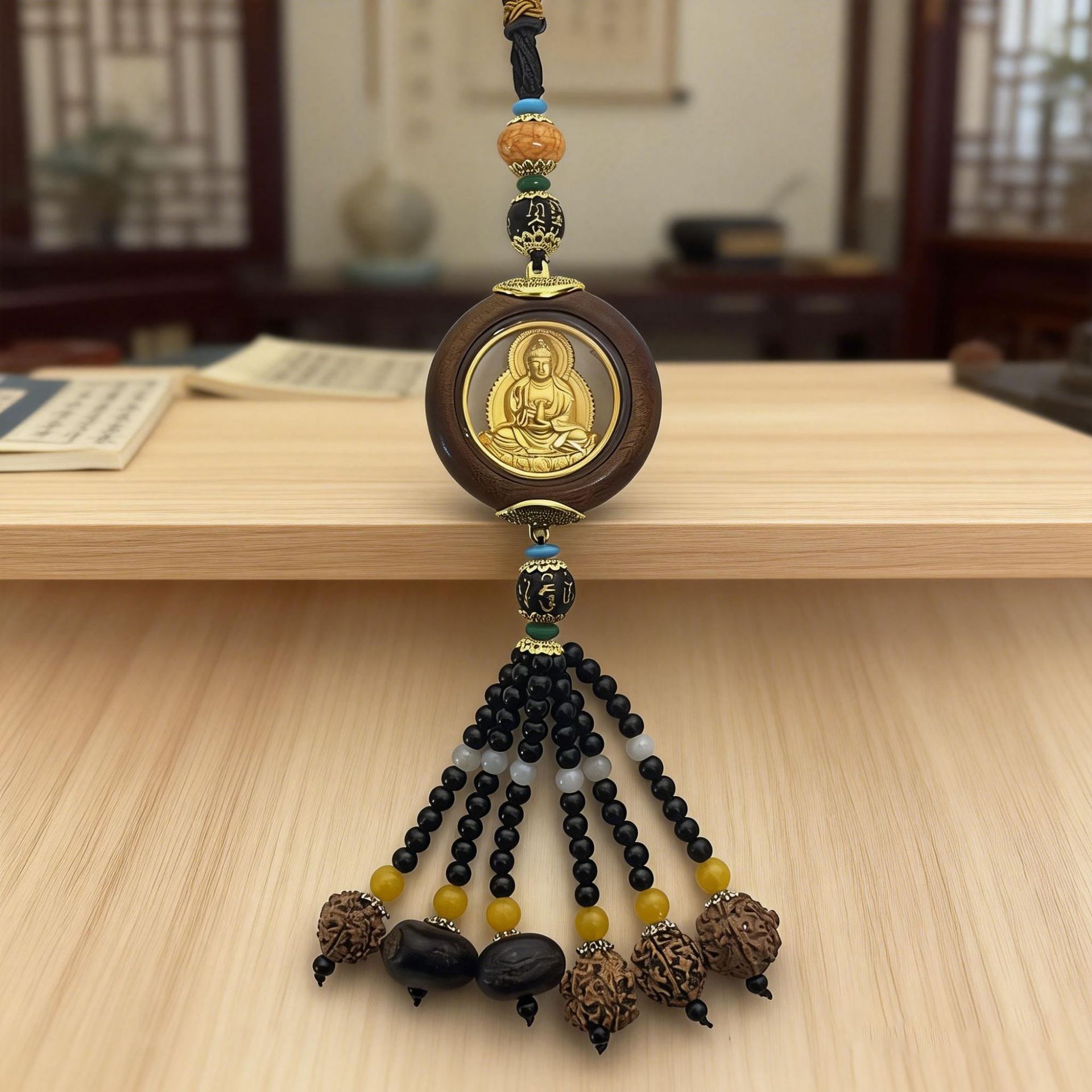 New Car Interior Decoration Pendant Made of Rosewood with Double-Sided Crystal for Office, Living Room, and Car Decoration