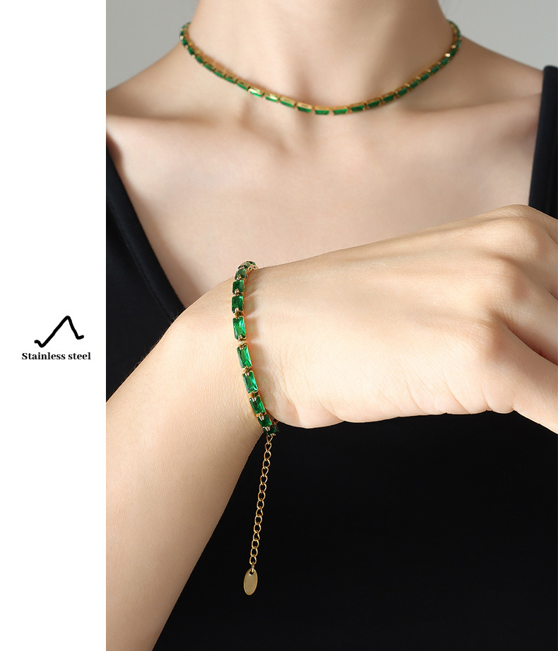 Fashion Geometric Titanium Steel Inlay Zircon Bracelets Necklace