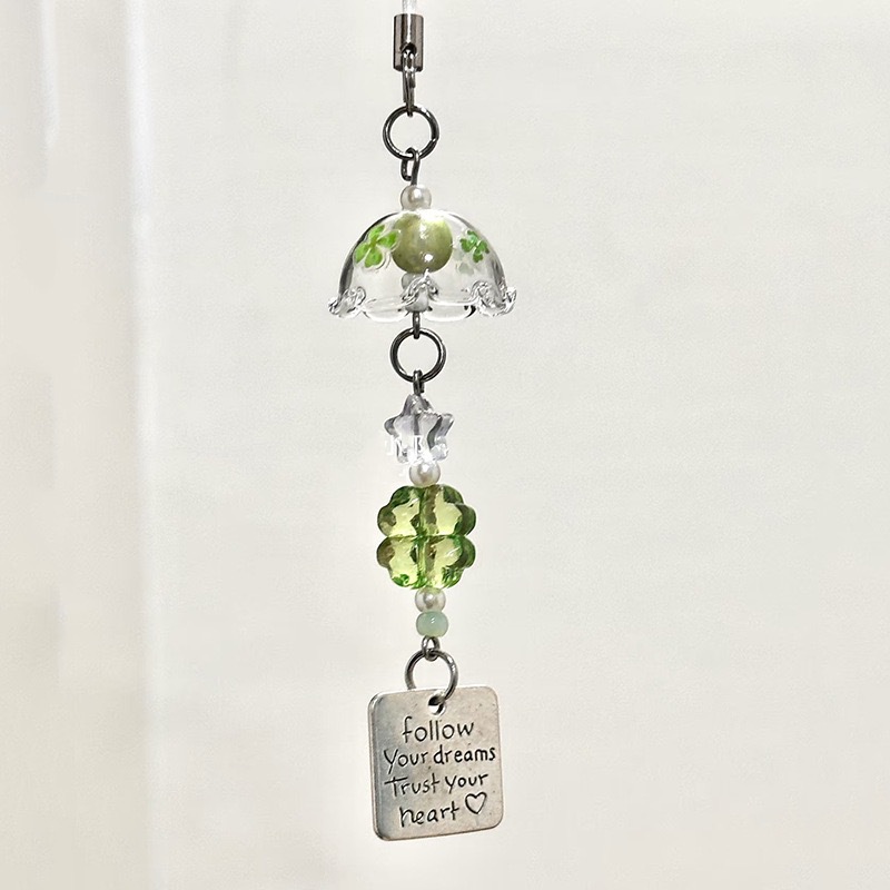 Four-Leaf Clover Wind Chime Pendant Mobile Phone Case Lanyard Bag Camera Handmade Mobile Phone Chain Niche Ins Simple