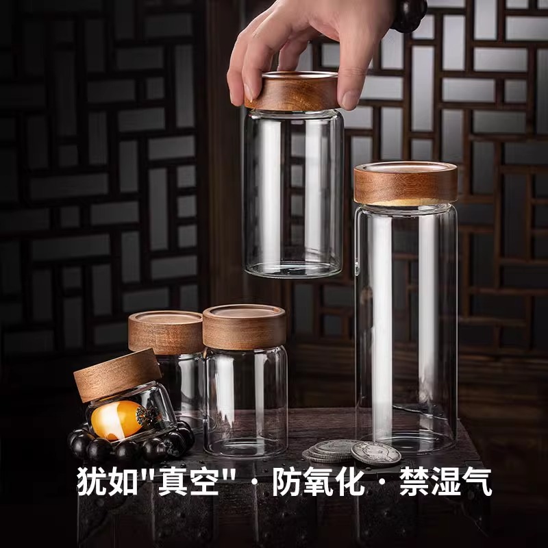 Strongly Sealed Storage Jars for Cultural Items, Glass Bottles for Buddhist Beads, Walnut Bracelets, Agarwood Figurines, Transparent Glass Storage Jars