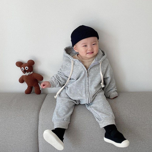 ins autumn and winter Korean style baby style zipper hooded cotton long-sleeved one-piece sweatshirt for men and women baby wrap clothes