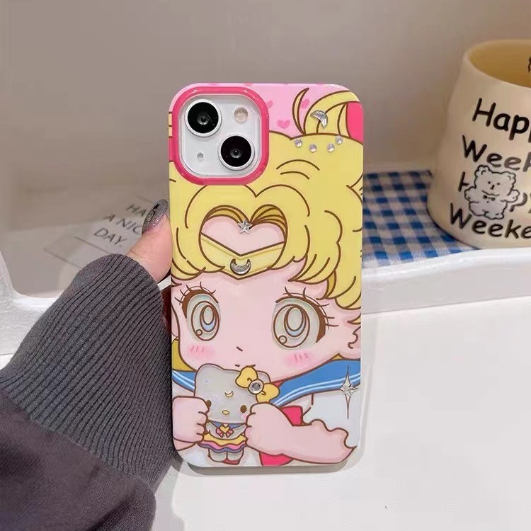 Super linda niña de dibujos animados Apple 15promax doble luna diy diamante Apple 15 funda para teléfono ip14p