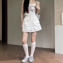 KAKAMEE 夏季轻薄A字半身短裙十三行新款口袋运动抽绳工装裙 C962