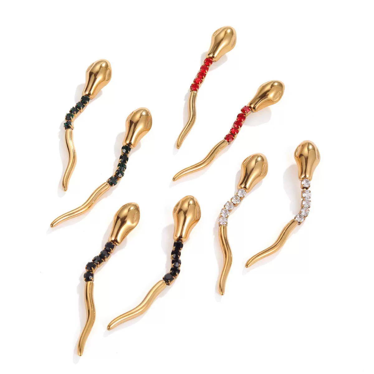 跨境几何蛇形18k镀金耳饰批发欧美钛钢轻奢设计感锆石新款耳环女