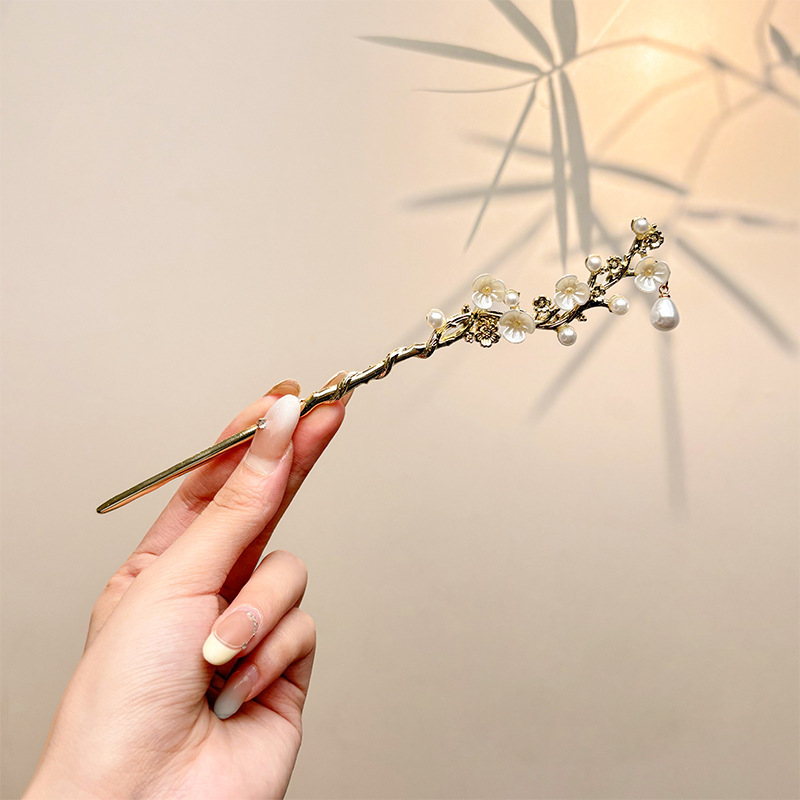 Retro simple nicho de alta estética oriental diseño de cabello de flores de frascos de estilo antiguo cabello