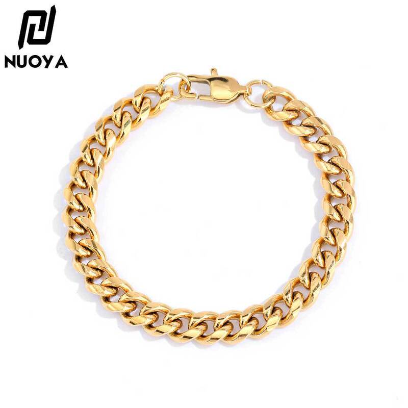 European and American Cross-Border 18K Gold Stainless Steel Bracelet Japanese Buckle Round Milled Encryption Titanium Steel Cuban Chain Men's Bracelet Accessories European and American Cross-Border 18K Gold Stainless Steel Bracelet Japanese Buckle Round Milled Encryption Titanium Steel Cuban Chain Men's Bracelet Accessories