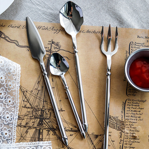 European style 304 stainless steel steak knife Western food cutlery ins thickened commercial set knife dessert spoon
